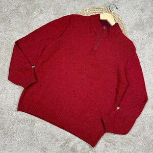 Original Line Tricot Uomo Wool Blend Half 1/4 Zip High Neck Sweater Red Size S